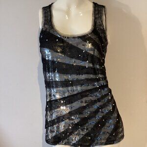 White House Black Market Women size S Black Silver Sequined Tank Top Blouse